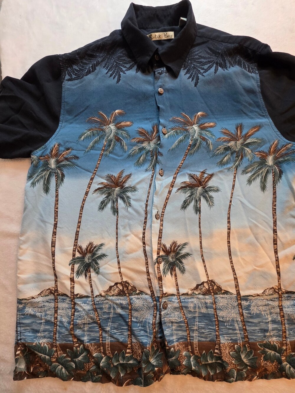Batik Bay Hawaiian Palm Tree Button-Up Shirt Men's Large Tropical Beach Rayon